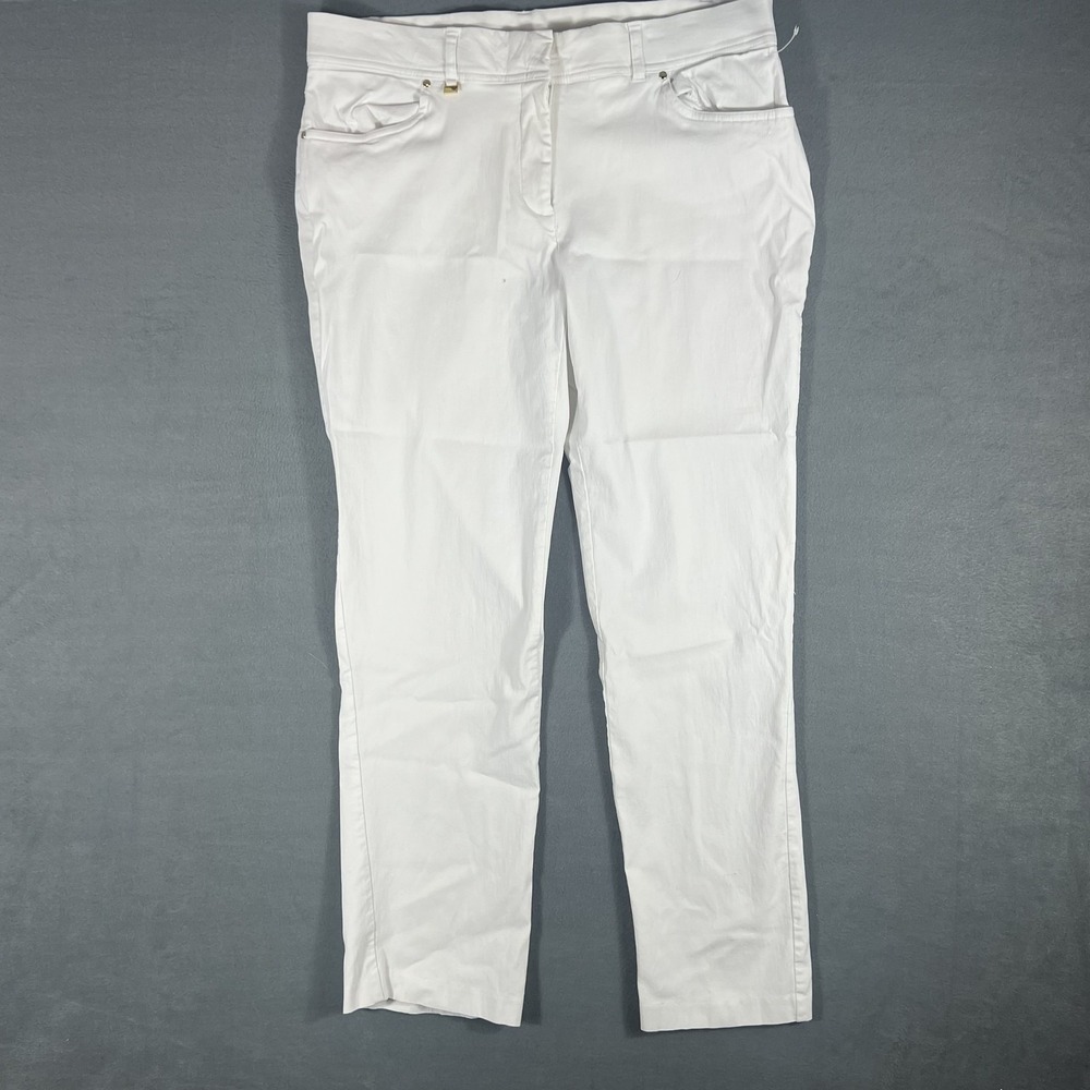JM Collection Women's White Slim Leg Pants Size 16 Stretch Pull On Flat Front